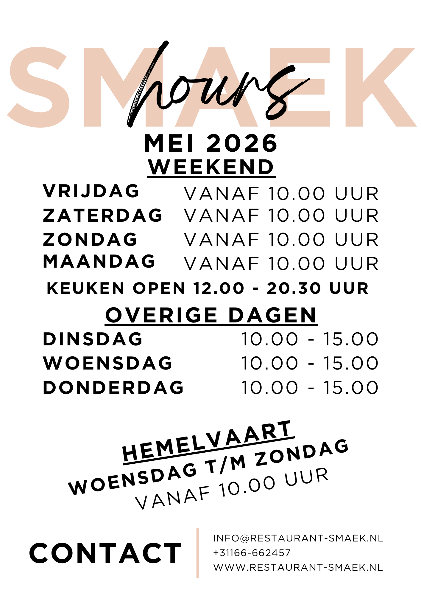 openingstijden smaek mei 2026